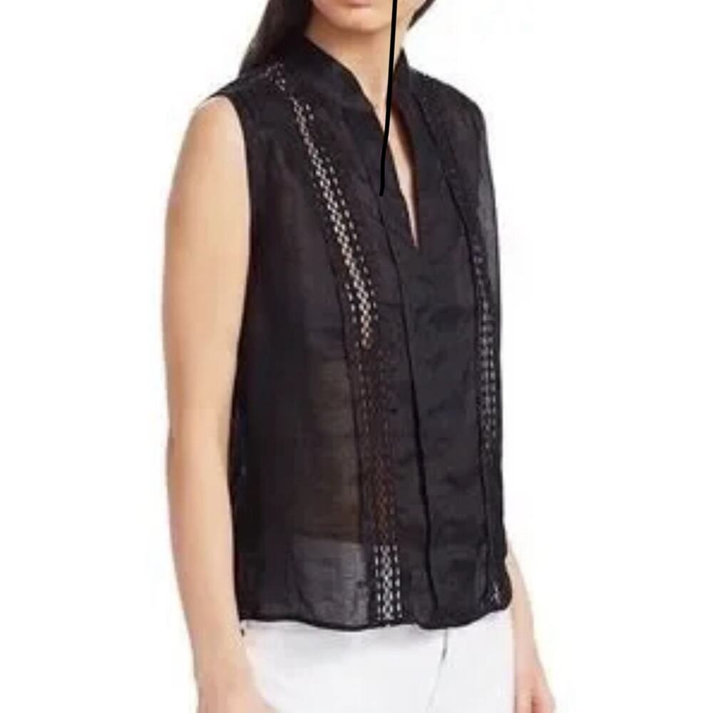 Frame Cali Ramie Lace Inset Tank Blouse with camisole in Noir Black XS